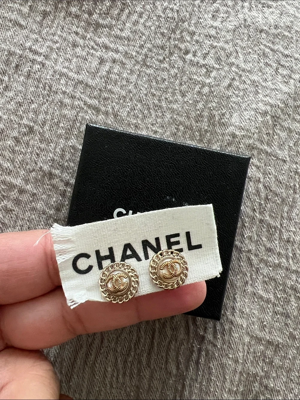 CHANEL Gold CC Rope-Trim Stud Earrings repurposed buttons